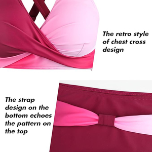Conjunto de Bikini con Bloques de Color, Top con Cuello en V Profundo y Detalle Trenzado, Braguita de Cintura Alta, Traje de Baño Elástico de Spandex y Poliéster para Playa - Product Image 4
