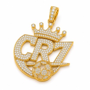 Collar Deportivo de Lujo Personalizado con Colgante de Corona de Fútbol, Oro Amarillo de 18K, Diamante Cultivado en Laboratorio, Número 7, Estilo Iced Out, Venta al Por Mayor - Product Image 2