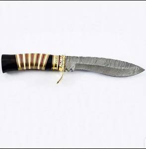 Handcrafted forward recurve damascus steel outdoor Heavy Duty utility Tool Stacked <b>Ring</b> Handle Brass Guard - Product Image 1