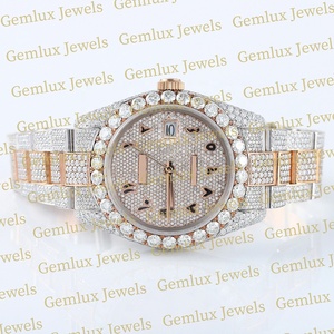 Testeur de diamants de haute qualité or rose deux tons cadran arabe D VVS entièrement glacé Moissanite diamant montre Hip Hop pour hommes - Product Image 2