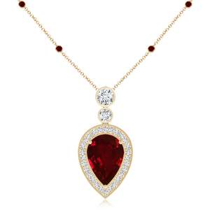 Pendentif en or massif 14 carats avec rubis rouge naturel certifié IGI, taille poire inversée, serti griffe, 0,85 carats au total, et diamants pavés accentués de 0,21 carat - Product Image 1
