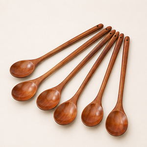 Lot de 4 spatules en bois à long manche, écologiques, personnalisables, de haute qualité, style moderne, ustensiles de cuisine pour soupes, vente en gros - Product Image 1