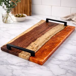 Bandeja de Servir Rectangular de Resina Epoxi Moderna y Personalizable, con Patrón Geométrico, Hecha a Mano, con Asas de Metal, Decoración de Cocina de Lujo - Product Image 2