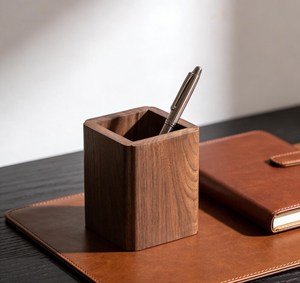 Organisateur de bureau en bois naturel, porte-stylos, boîte de rangement - Product Image 1
