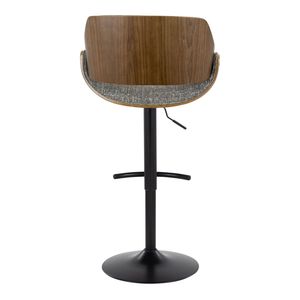 Fabrizzi Mid Century Modern <b>Adjustable</b> Barstool Walnut Wood Black Metal Noise Grey Fabric Rounded T <b>Footrest</b> for Comfortable - Product Image 5