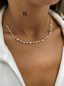 Custom 14K Gold Marquise and Round Lab Grown Diamond <b>Choker</b> Necklace for Women VVS EF Certified Diamond Dainty <b>Tennis</b> Necklace - Product Image 5