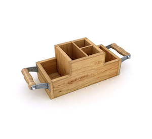 Organisateur de couverts en bois de qualité supérieure avec poignées en fer pour une présentation élégante de la table à manger - Product Image 6