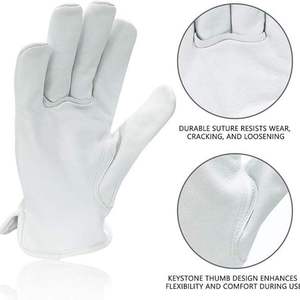 Gants de sécurité en cuir de mouton, cuir de porc et cuir de chèvre, gants de travail protecteurs pour conducteurs avec manchette élastique et dos en coton - Product Image 5