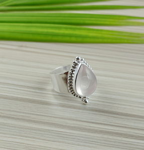 Rose Quartz Pear <b>925</b> Sterling <b>Silver</b> Jewelry gift for her <b>Ring</b> bezel setting Handmade Rose Quartz Jewelry January Birthstone - Product Image 6