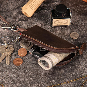 Organisateur d'accessoires en cuir de qualité supérieure avec plusieurs crochets pour clés et compartiment pour cartes, porte-clés en cuir véritable, organiseur de clés de voyage - Product Image 2