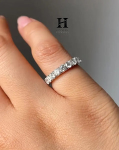 Luxury 14K White Gold Round Cut Lab Grown Diamond Eternity Ring U-Prong Scallop Setting Wedding Band for Women - Product Image 1