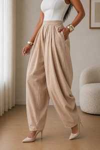 Women's High Waist Beige Linen Pants Loose Fit Pleated <b>Ankle</b>-Length Minimalist Summer Trousers - Product Image 2