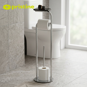 Porte-papier toilette moderne sur pied avec étagère et rangement pour rouleau de rechange, accessoire de salle de bain - Product Image 5