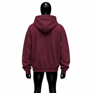 Men's <b>Oversized</b> Zip Up <b>Hoodie</b> Maroon Fleece Hooded Sweatshirt Casual Solid Contrast <b>Stitching</b> Casual Wear Drop Shoulder Fashion - Product Image 2