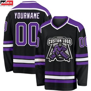 Camiseta de Hockey sobre Hielo Personalizada INDEX, Cuello en V, Manga Larga, Sublimada, Morado y Negro, Unisex para Adultos, Corte Regular, Poliéster que Absorbe la Humedad - Product Image 1