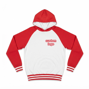 Sudadera con Capucha Raglán Roja y Blanca Personalizada, Sudadera con Letras Griegas de Hermandad, Bordado Chenille, Sudadera con Capucha de Forro Polar, Ropa Universitaria - Product Image 1