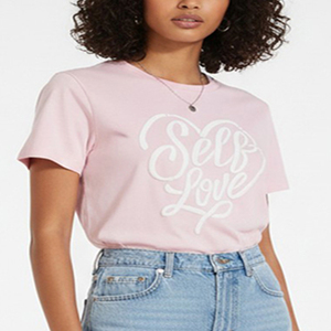 T-shirts pour femmes en coton 100% - Couleur rose clair - Imprimé - Col rond - Manches courtes - Coupe classique - T-shirts pour femmes - Product Image 1