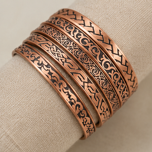 Authentic Carved Pattern Pure Metal <b>Stacking</b> Bangles Handmade Embossed Pattern Metal Jewelry Exquisite Design - Product Image 6