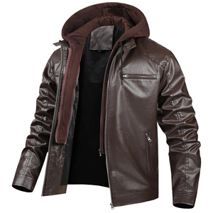Nouvelle Veste Décontractée Homme Tendance 2026 en Cuir Véritable avec Capuche Amovible, Col Montant et Logo Frontal, Style Moto Streetwear - Product Image 5