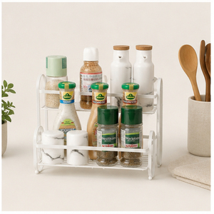 Étagère à épices en métal à 2 niveaux, en acier inoxydable, pour comptoir de cuisine, pour bocaux, condiments et bouteilles, support sur pied - Product Image 5