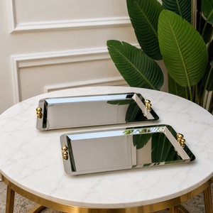 Luxury Wooden Serving Tray with <b>Gold</b> Decorative Boxes Floral Handles Home Decor Gift Tray Set - Product Image 2