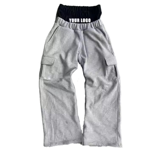 Pantalones de chándal holgados personalizados de algodón French Terry para hombre, de corte ancho, con doble cintura, de tejido grueso, lavados, 2026 - Product Image 1
