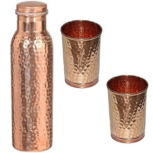Bouteille d'eau en cuivre artisanale, finition martelée, portable, style vintage, réutilisable, en métal - Product Image 1