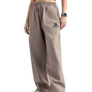 Pantalon de survêtement large pour femme, taille haute, coupe ample, longueur intégrale, couleur unie, logo brodé, en coton tricoté - Product Image 3