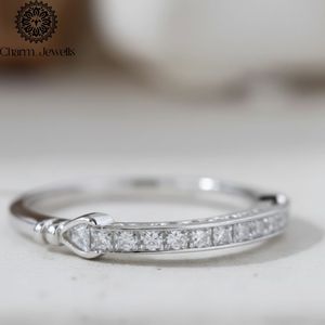 Charm_Jewells Princess Cut Moissanite Eternity <b>Band</b> <b>Ring</b> Channel Setting 925 <b>Silver</b> Rhodium Plated Women's Classic Wedding <b>Ring</b> - Product Image 1