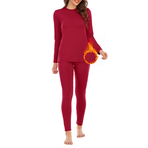 Sous-vêtements thermiques longs pour femmes, couche de base hivernale en polaire, 100% coton, col rond, tricoté, respirant, usage quotidien - Product Image 2