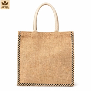 Custom Printed Natural Jute Tote Bag 28x23x10cm PP Laminated Promotional Shopping Corporate <b>Gift</b> Bag Wholesale OEM ODM Supplier - Product Image 3