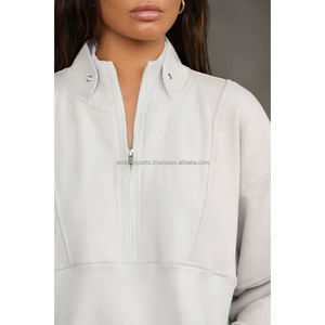 Women's Vintage Green Long Sleeve <b>Sweatshirt</b> Stand Collar Zipper Custom Logo Design Emboss Embroidery Loose Fit Half Zipper Puff - Product Image 2