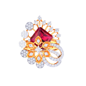 Bague élégante en or avec motif floral et pierre précieuse rouge rubis, bijoux pour occasions spéciales - Product Image 5