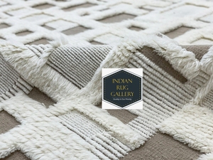 Moroccan Berber High Piles Handknotted Washable Pure New Zealand Wool Fluffy Ribbed Flatweave Rectangle Stain Resistant USA - Product Image 1