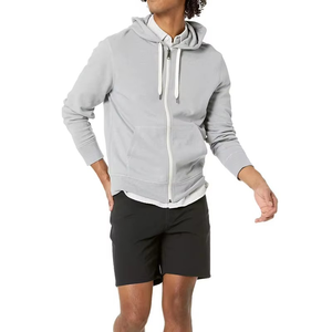 Vente en gros : Sweats à capuche zippés pour hommes, gris chiné, style streetwear vintage, coupe ample, décontractés, en mélange de coton, unis, faible MOQ, pour l'extérieur, USA - Product Image 4