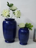 Vase cylindrique en bois de manguier, style moderne, sculpté à la main, bleu foncé, vintage, artisanat indien, décoration de mariage, design fantaisie, en promotion