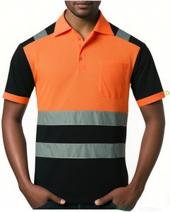 Camiseta Polo de Seguridad de Alta Visibilidad Negra para Hombre con Cinta Reflectante, Manga Corta, Ropa de Trabajo, Tejido Transpirable - Product Image 4