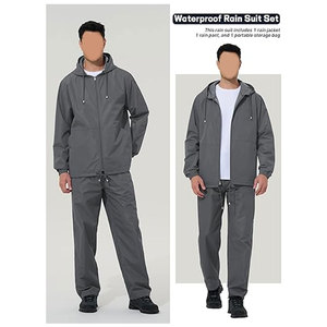 Mens Rain Suit Waterproof Rain <b>Jacket</b> with Rain Pants 2 Piece Set Lightweight <b>Packable</b> Raincoat with Hood Casual Outdoor <b>Jackets</b> - Product Image 5