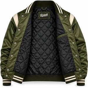 Veste universitaire pour homme en cuir PU vert, style preppy, col rabattu, respirante, pour l'extérieur, coupe classique, fermeture boutonnée - Product Image 4