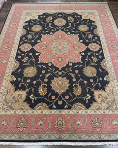 Tapis de luxe à poils épais, tufté à la main, motif floral Rose Noire, avec bordure rose pâle, écologique, pour salon et intérieur d'hôtel - Product Image 1
