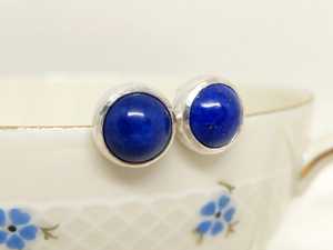 Lapis Lazuli <b>Stud</b> <b>Earrings</b> Sterling Silver Round Cabochon Blue Gemstone Handmade Minimalist Jewelry Women - Product Image 6