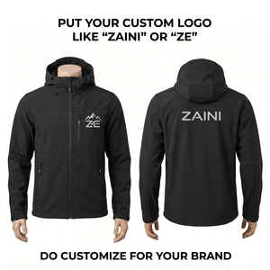 Veste Softshell ZAINI Premium 320 GSM en polyester, verte et noire avec empiècements contrastants, à capuche, coupe-vent, respirante, écologique, ODM - Product Image 1