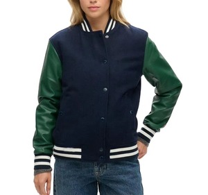 Chaqueta universitaria de béisbol personalizada para mujer 2026 con letra B, parche bordado vintage, tejido de chenilla transpirable, piel de oveja estampada - Product Image 3