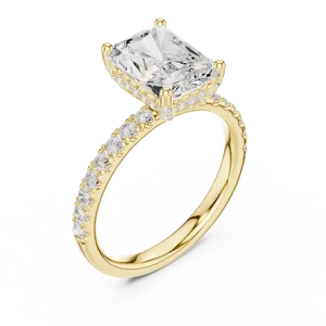 Bague de fiançailles unisexe exquise avec un diamant de laboratoire taille radiant de deux carats, or massif 18 carats, halo caché, bijou. - Product Image 2