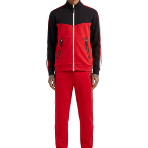 Ensemble de survêtement pour homme avec blocs de couleur, sweat-shirt à fermeture éclair intégrale et col montant, avec poches latérales, tenue décontractée pour l'automne - Product Image 4