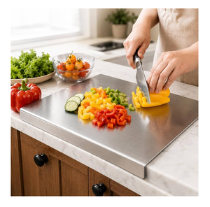 Tabla de Cortar de Acero Inoxidable con Diseño Moderno y Tamaño Personalizado, con Asa, Paquete Combinado para Cocina - Product Image 6