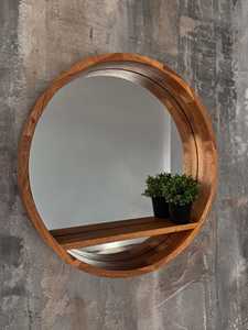 Nordic Round Wooden Mirror with Storage Shelf Deep <b>Frame</b> Circular Wall Mirror Minimalist <b>Oak</b> Wood Bathroom Entryway Organizer HD - Product Image 6