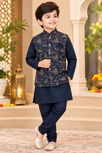 Kids <b>Boys</b> Silk Jacquard Wrinkle Free All Seasons Ethnic Wedding & Festive Wear <b>Kurta</b> Pajama Set - Product Image 2
