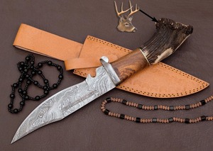 Couteau de chasse Bowie en acier Damas fait main, manche en corne, modèle Viking Art VHK-01, qualité industrielle, 14 pouces, personnalisé, pour l'extérieur - Product Image 5