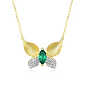 Collier pendentif fleur plaqué or 18 carats de luxe avec émeraude et diamant pour femme, à porter au quotidien, chaîne serpent - Product Image 1
